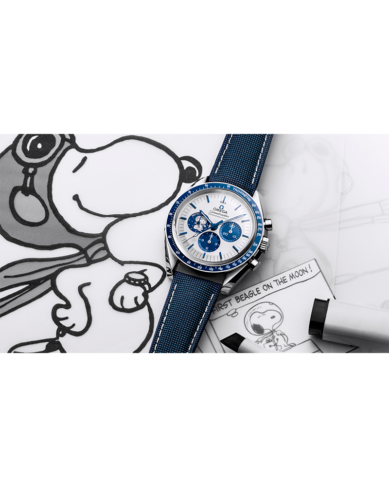 Speedmaster Série de aniversário Snoopy Award (42 mm, aço em bracelete de tecido de nylon revestido)